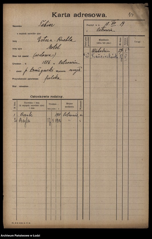 Obraz 15 z jednostki "[Spis ludności Łodzi] Tober - Tomański"