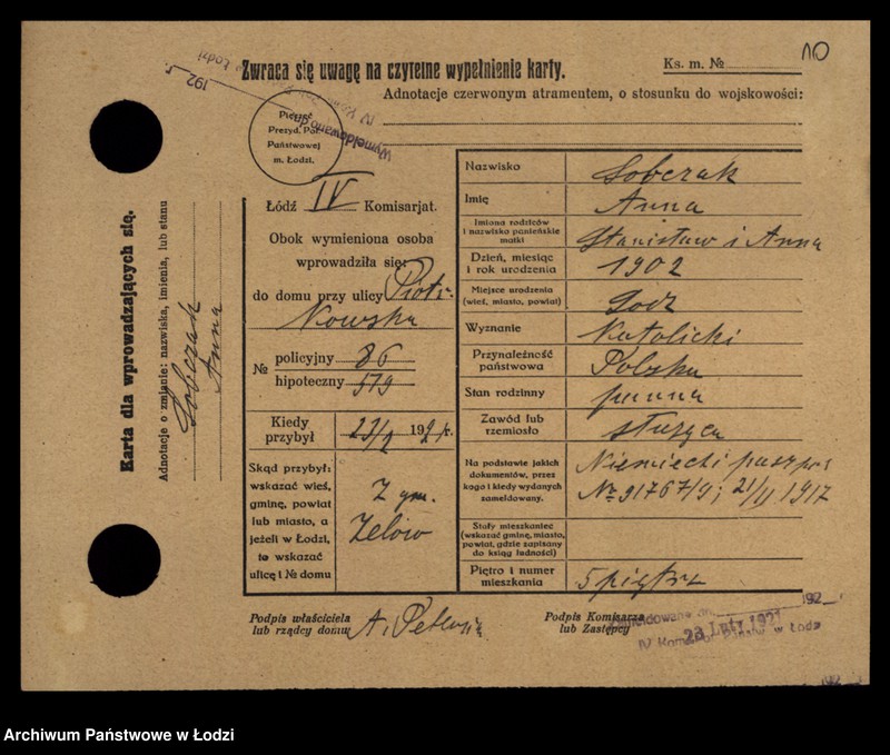 Obraz 12 z jednostki "[Spis ludności Łodzi] Sobczak"