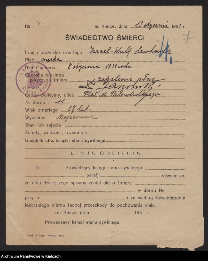 image.from.unit.number "Załączniki do akt zgonu Okręgu Bożniczego Kielce za rok 1933"