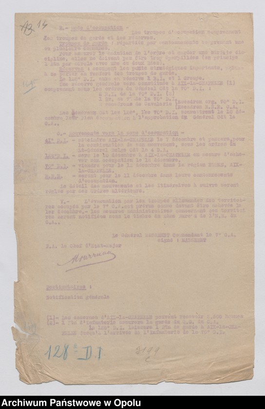 Obraz 16 z jednostki "Plan de Defense Division a 2 Brigades de Chasseurs Alpins/ /Plan obrony strefy Juliers oraz zarządzenia i instrukcje dotyczące okupacji Nadrenii/ t. II XII. 1918-I. 1919"