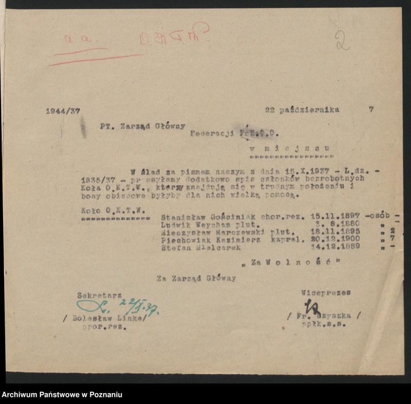 Obraz 5 z jednostki "Koło Obwodowej Komendy Transportu Wojskowego - Poznań korespondencja [Obwodowa Komenda Transportów Wojskowych]"
