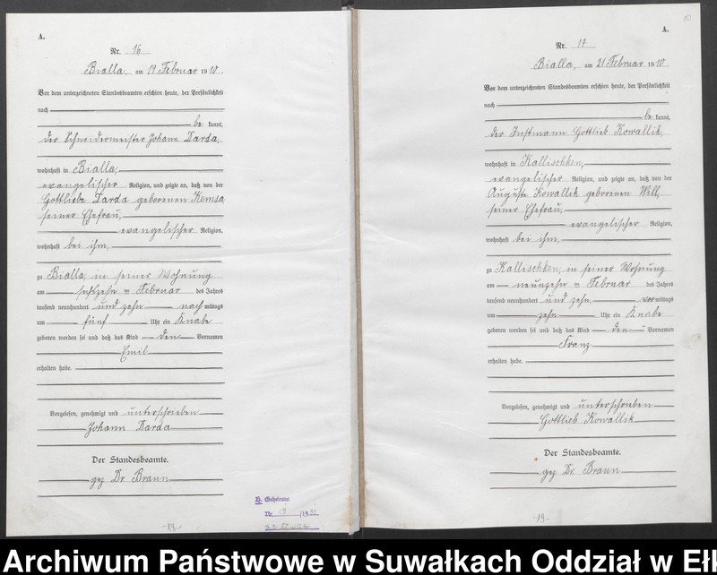 image.from.unit.number "[Geburts-Haupt-Register des Königlichen Preussischen Standes-Amtes Bialla Kreis Johannisburg]"