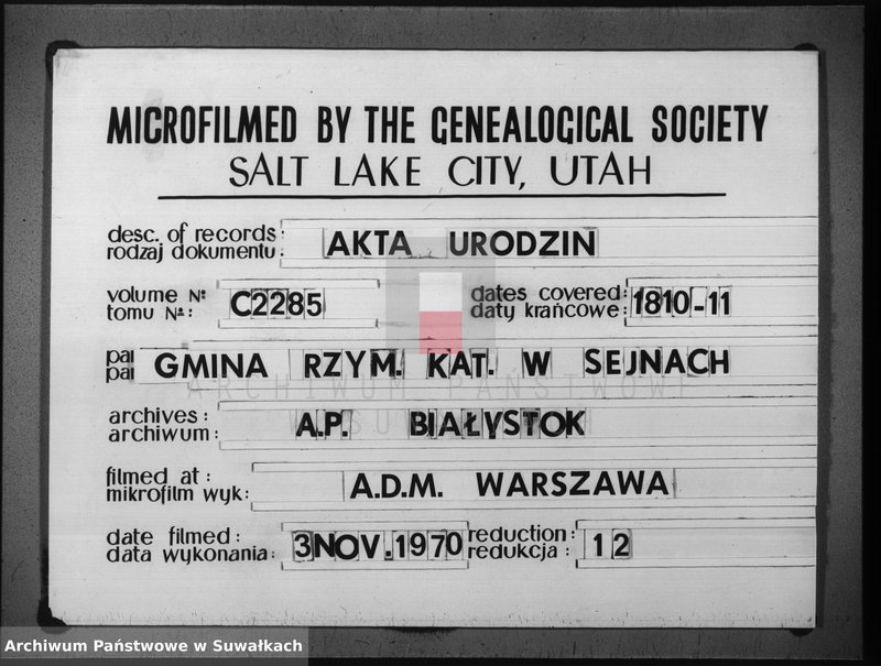 image.from.unit.number "Akta stanu cywilnego urodzonych w gminie seyneńskiey od 1-go maja 1810 roku"