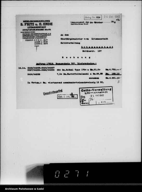 Obraz 16 z jednostki "Aufträge, [Lieferscheinen und Rechnungen] 17811-17860 [Dostawa żywności do Getta]"