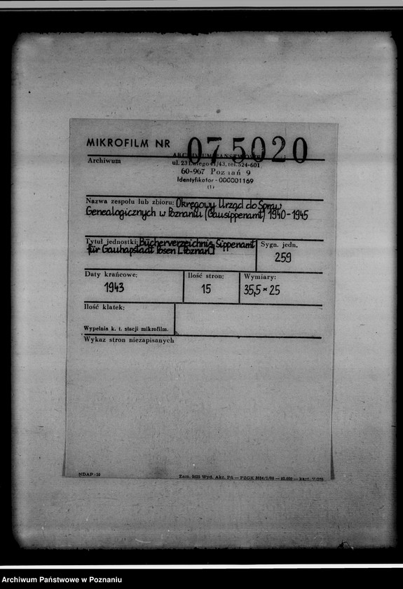 Obraz 2 z jednostki "Bücherverzeichnis, Sippenamt für Gauhaupstadt Posen [Poznań]"