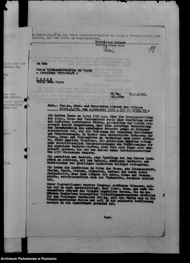 Obraz 15 z jednostki "Korespondencja w sprawie odbywania targów i jarmarków w okresie wojny"