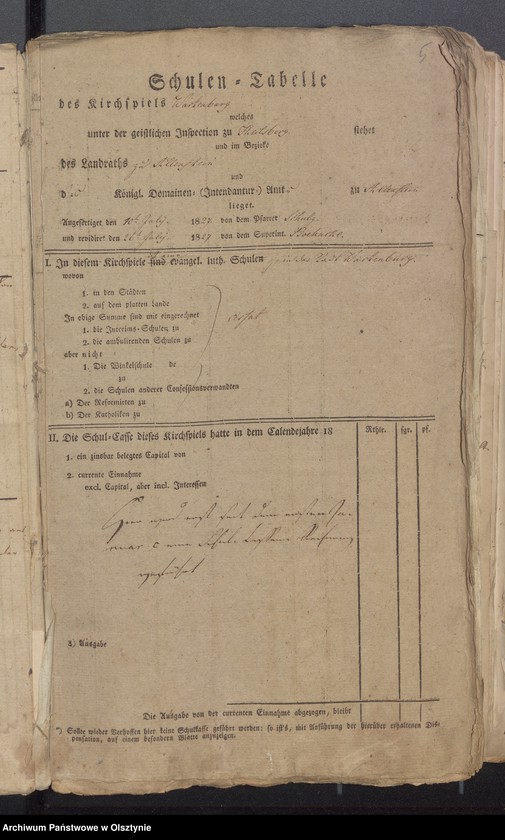 image.from.unit.number "Schulen Tabelle und Tabellarischer Bericht das Schulwesen des evangelischen Kirchspiels Wartenburg"