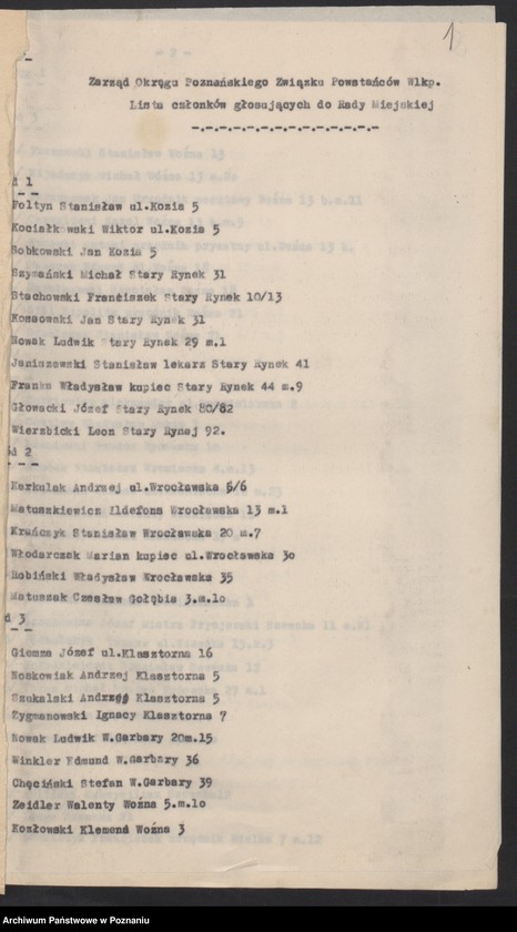 image.from.unit.number "Listy członków Związku Powstańców Wielkopolskich głosujących do Rady Miejskiej."