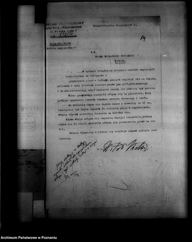 Obraz 19 z jednostki "Zatwierdzenie zakładu przemysłowego /wapniarni/ Zarząd Majętności Szlachcin powiat średzki"