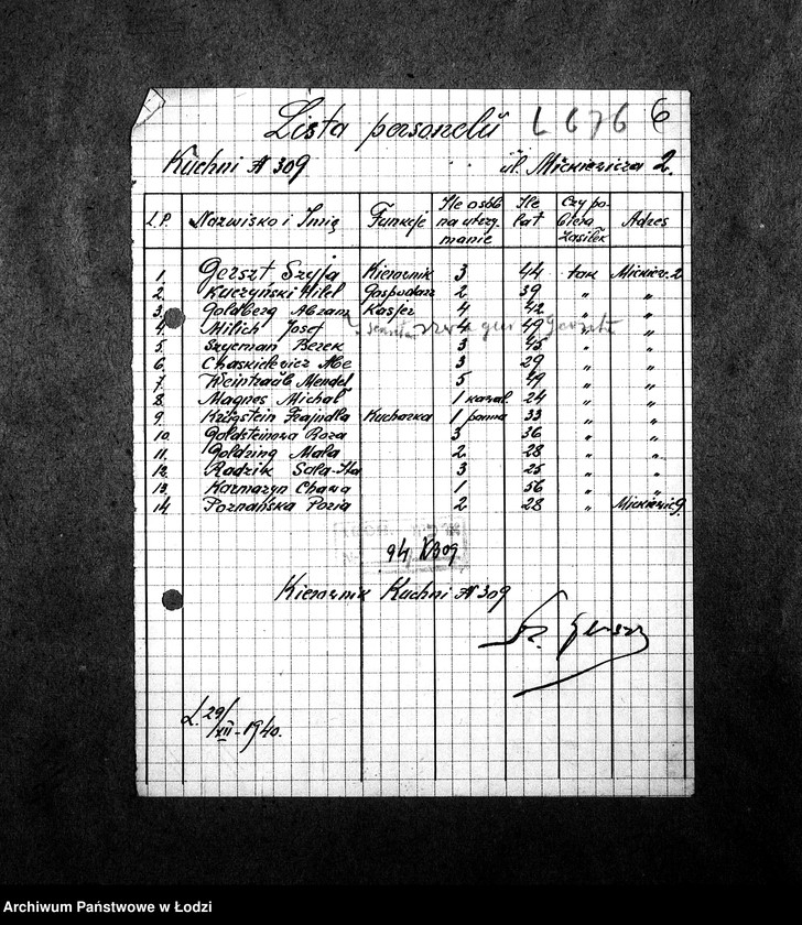 Obraz 9 z jednostki "[Kuchnia nr 309, ul. Mickiewicza 2. Kuchnia nr 83, ul. Mickiewicza 8. Działalność kuchni, personel, konsumenci, kontrole]"