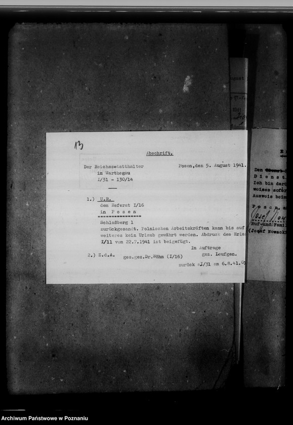 Obraz 17 z jednostki "Personalakten des wissenschaftlichen Angestellten Dr. Josef Nowacki, auch Kaletka, Siuchniński, Rzyski, Wojciechowski und Spychalski"