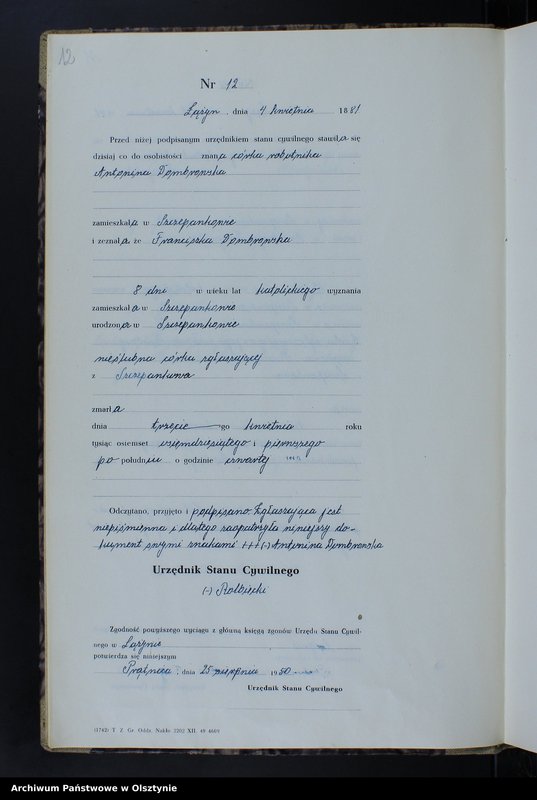 image.from.unit.number "Księga zgonów Nr 1 - 44,1 - 55,1 - 41,1 - 60,1 - 44,1 - 40 i 1 - 47 /brak 1885 - 1886,1888 i 1890/ /przepisana w języku polskim z oryginału niemieckiego w dniach 11.08.-9.09.1950/"