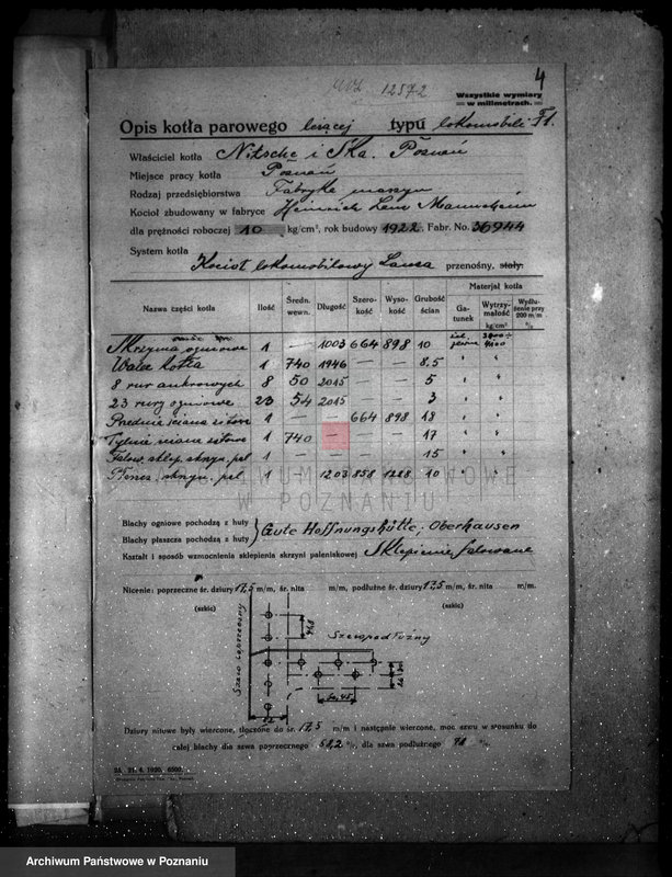 Obraz 8 z jednostki "Fabryka maszyn Nitsche i Ska w Poznaniu nr woj. kotła 164"