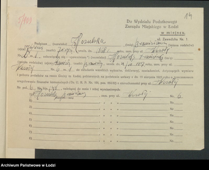 Obraz 16 z jednostki "Księga inwentarzowa nieruchomości m. Łodzi ul. Wieńcowa"