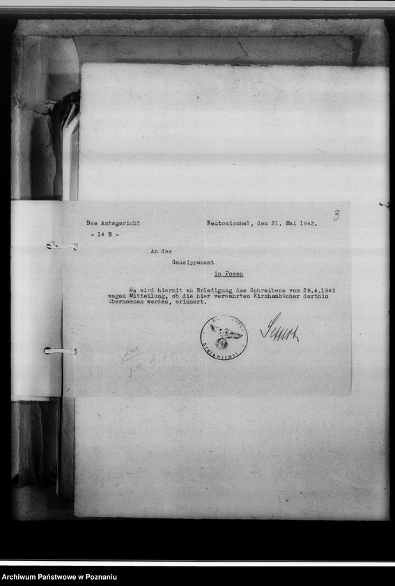 Obraz 7 z jednostki "Schriftwechsel mit den Amtsgerichten [korespondencja w sprawie ksiąg kościelnych, nazwy powiatów od M - Z]"