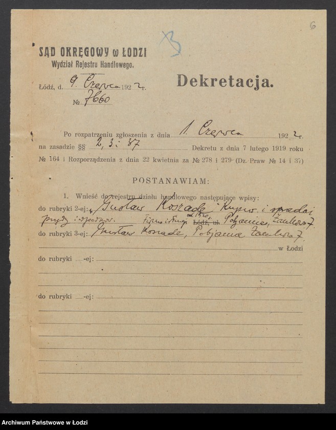 Obraz 8 z jednostki "Gustaw Koszade – kupno i sprzedaż przędzy i odpadków"