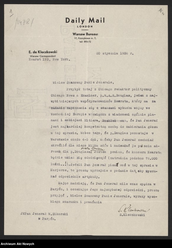 image.from.unit.number "Kleczkowski Stefan, dziennikarz polonijny. Publikacja artykułu Władysława Sikorskiego o Pomorzu i oświadczenia o niebezpieczeństwie wojny."