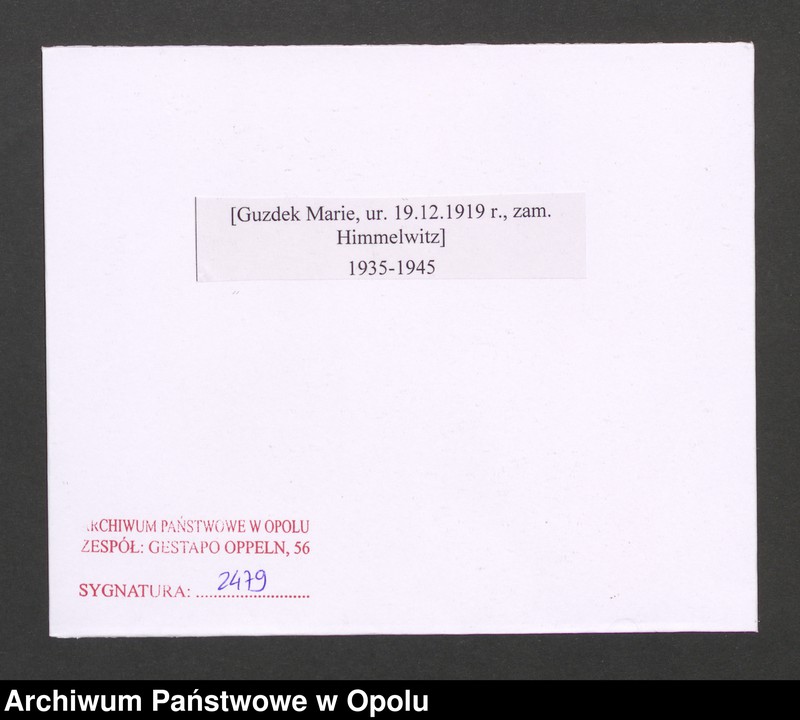 Obraz 2 z jednostki "[Guzdek Marie, ur. 19.12.1919 r., zam. Himmelwitz]"