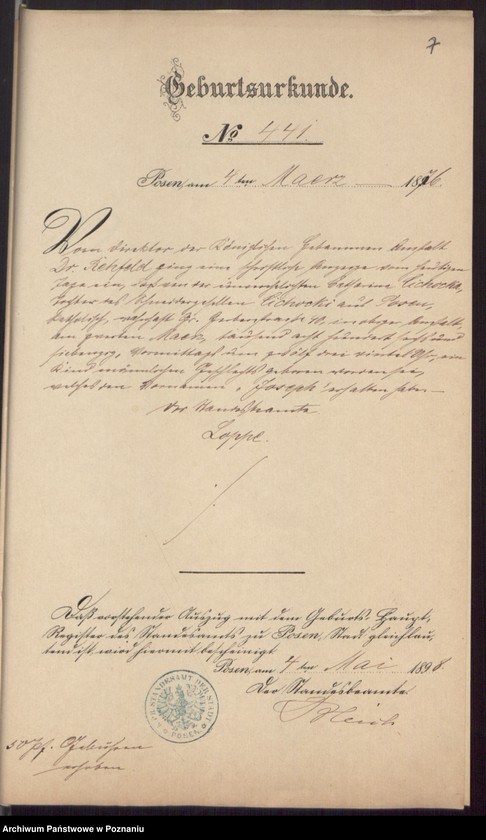 Obraz 9 z jednostki "Die von den Verlobten beigebrachten Urkunden zur Eheschliessung pro 1898"
