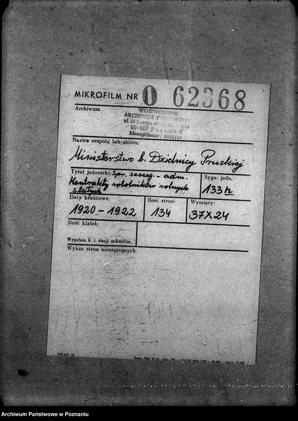 Obraz 2 z jednostki "Sprawy szczegółowo-administracyjne Kontrakty robotników rolnych stałych"