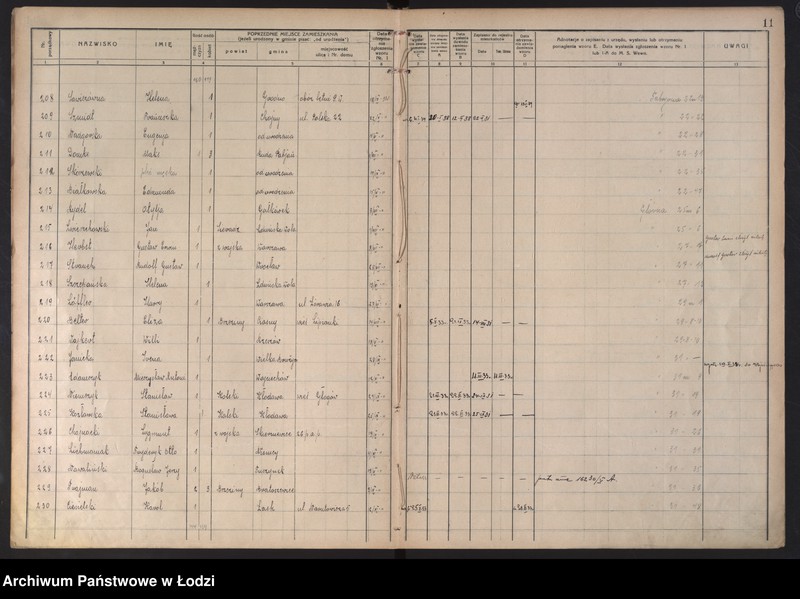Obraz 14 z jednostki "Księga kontroli ruchu ludności (rejestr osób przybywających do gminy) Łódź, zameldowania pozaankietowe, komisariat XI, nr 1-1263"
