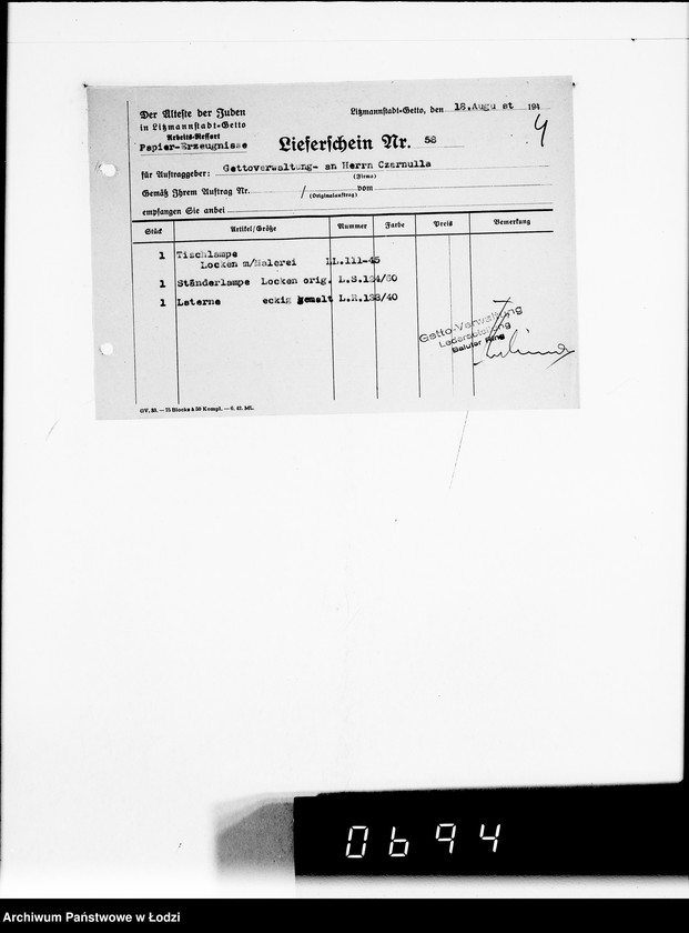 Obraz 8 z jednostki "Lampenschirme. [Dostawa dla firmy Ferro-Elektrikum]"