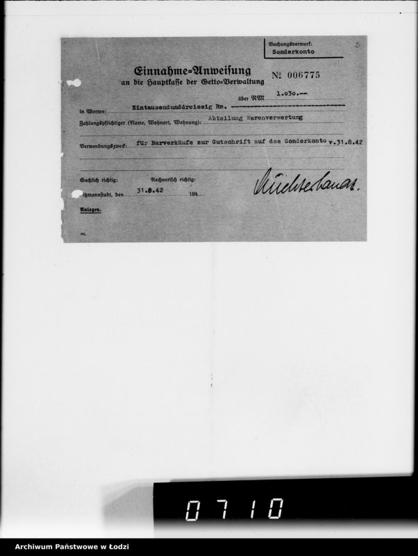 Obraz 6 z jednostki "Einnahme Anweisungen Sonderkonto"