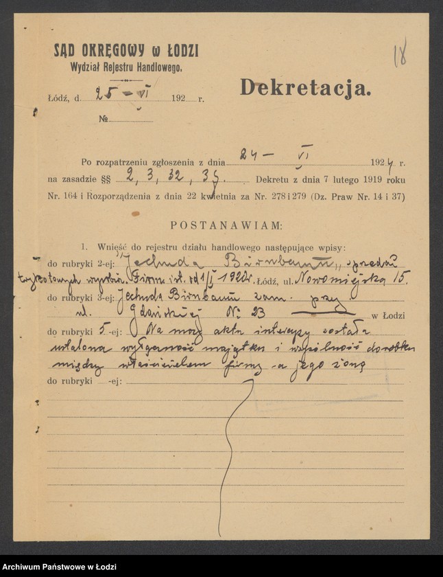 Obraz 20 z jednostki "Jechuda Birnbaum- sprzedaż pończoch i trykotów"