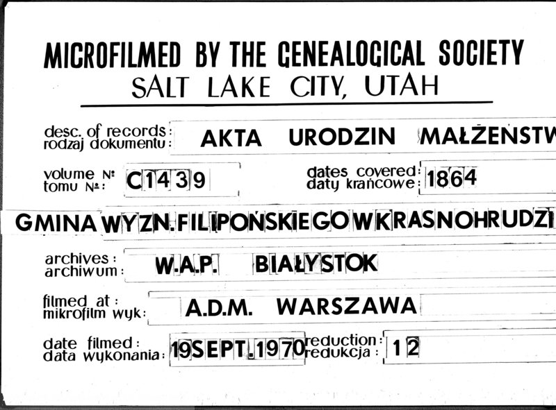 image.from.unit.number "Duplikat Urodzonych, Zaślubionych i Zmarłych Sekty Filiponów Okręgu Krasnohruda za rok 1864"