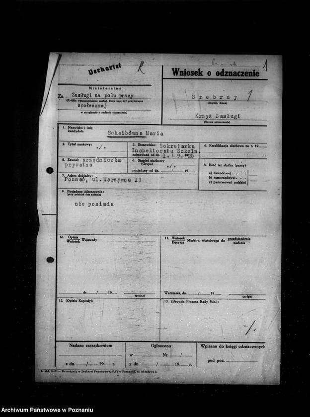 Obraz 5 z jednostki "/Wnioski o odznaczenie ,,Krzyżem Zasługi/"