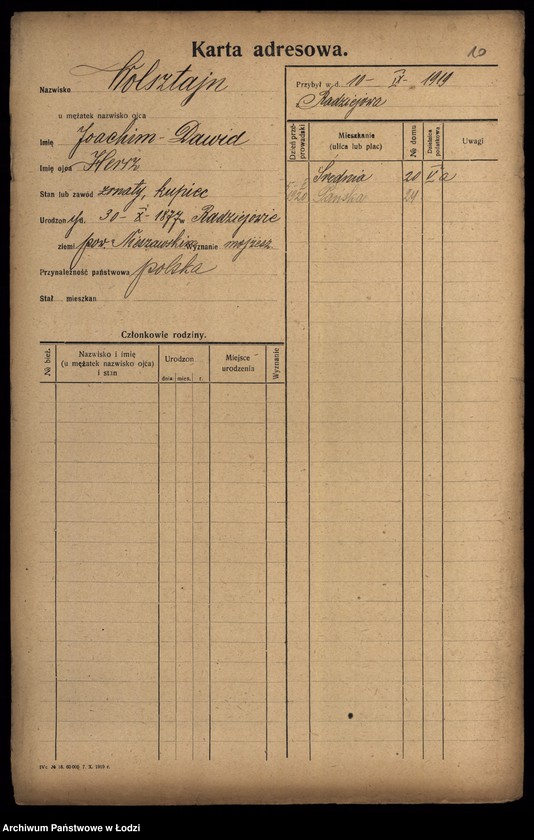 Obraz 12 z jednostki "[Spis ludności Łodzi] Wolsztajn - Wołoszyński"