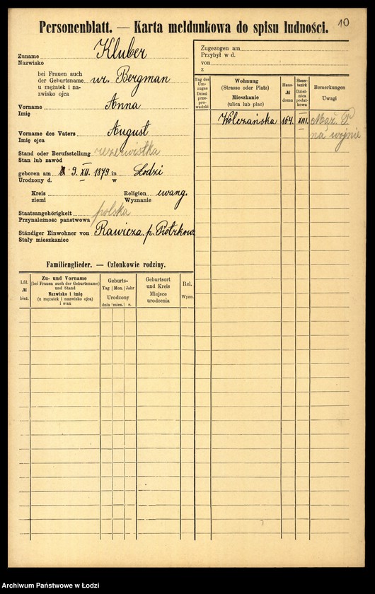 Obraz 12 z jednostki "[Spis ludności Łodzi] Kluka - Kmieć"