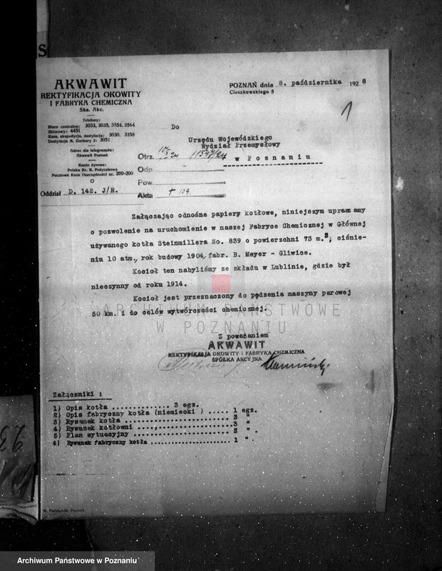 Obraz 5 z jednostki ""Akwawit" Spółka Akcyjna W Poznaniu fabryka chemiczna nr woj. 2328 nr kotła 832"