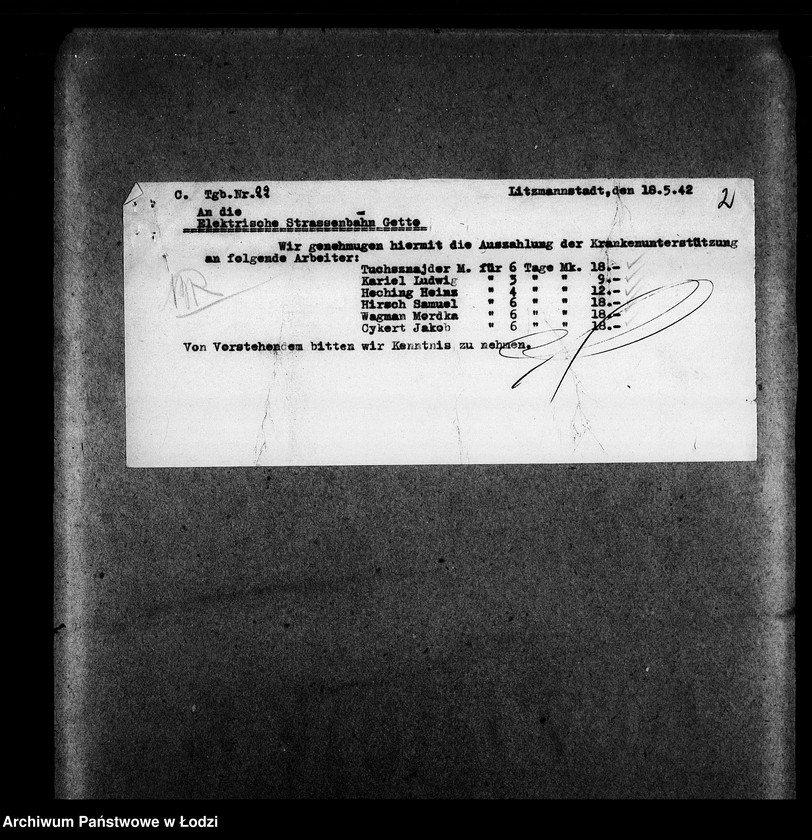 Obraz 5 z jednostki "Elektrische Strassenbahn [Zasiłki chorobowe dla pracowników wydziału, zaświadczenia lekarskie, listy pracowników]"