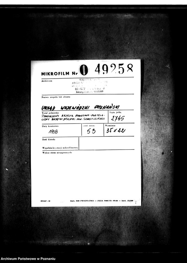 Obraz 2 z jednostki "Tymczasowy rejestr pomiarowo-parcelacyjny majątku Duszniki powiatu szamotulskiego"