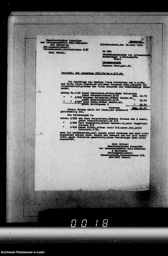 Obraz 16 z jednostki "J[uden] 436-450 [Wnioski Żydów z Getta o zwrot należności za pracę lub towar wzięty na kredyt]"