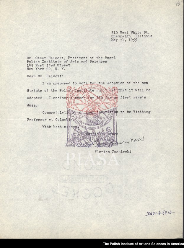 image.from.unit.number "General PIASA correspondence (1955). Letters of Florian Znaniecki and Witold Gombrowicz"