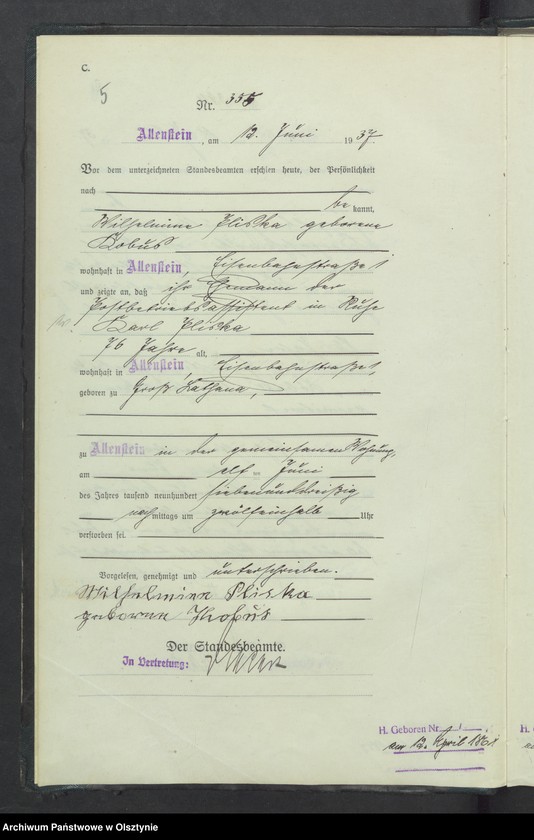 image.from.unit.number "Sterbe-Haupt-Register Tom II, Nr 352-717"