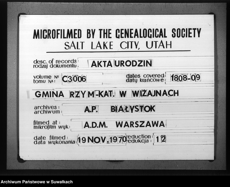 image.from.unit.number "Księga do zapisywania aktów cywilnych urodzenia gminy wiżajńskiey, departamentu łomżyńskiego, powiatu kalwaryjskiego"