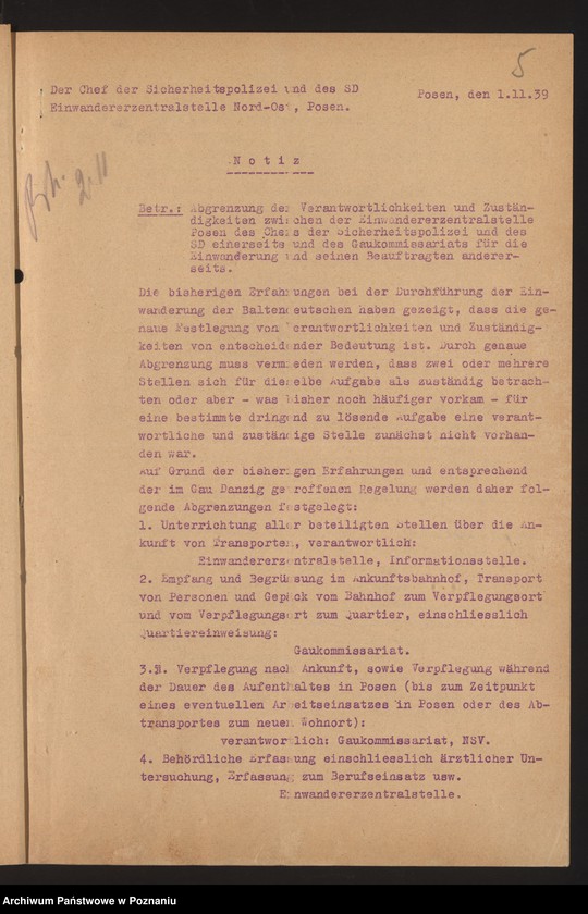 Obraz 8 z jednostki "[Zarządzenia i okólniki Einwandererzentralstelle Nord - Ost in Posen [Poznań]"