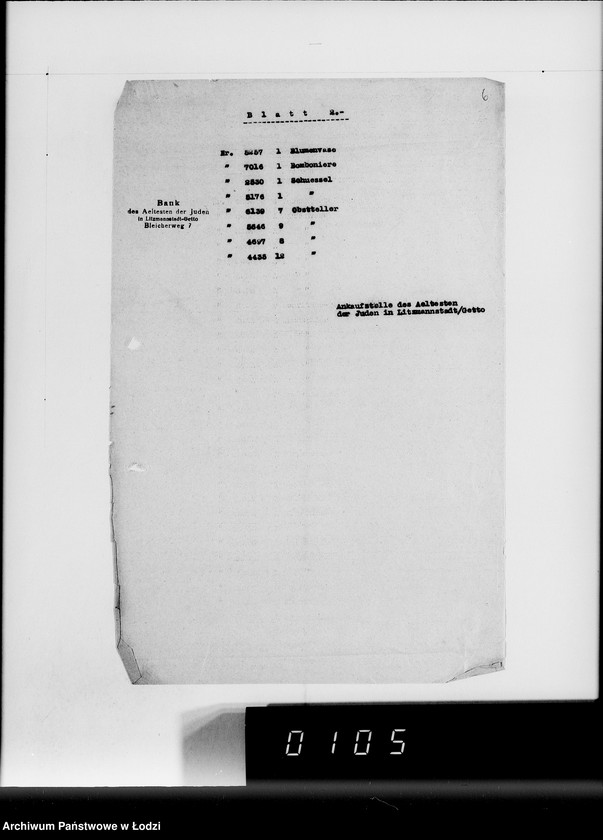 Obraz 10 z jednostki "Anlieferung des Judenältesten Silber [Zestawienia skonfiskowanych w Getcie kosztowności]"