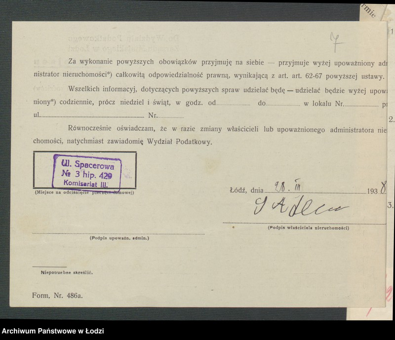 image.from.unit.number "Księga inwentarzowa nieruchomości m. Łodzi ul. Spacerowa"