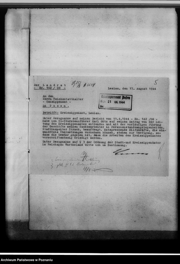 Obraz 9 z jednostki "Aufhebung der Personalunion von Stadt-und Kreissippenamt Leslau [Włocławek, województwo bydgoskie]"