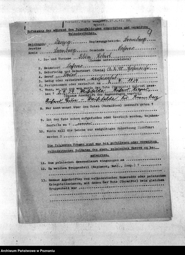 Obraz 13 z jednostki "Amtliche Meldungen Gemeinde Łochowo (Łoskowo). Kreis Bromberg (Bydgoszcz)"