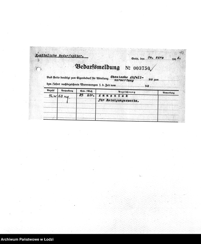 Obraz 13 z jednostki "Bedarfsmeldungen [Skierowane do GV zapotrzebowania na surowce, materiały, narzędzia, maszyny itp. potrzebne resortom pracy do produkcji; zamówienia żywności, lekarstw]"