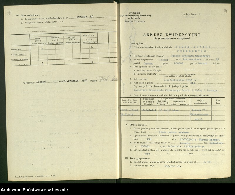 Obraz 16 z jednostki "[Rzemiosło - arkusze ewidencyjne]"