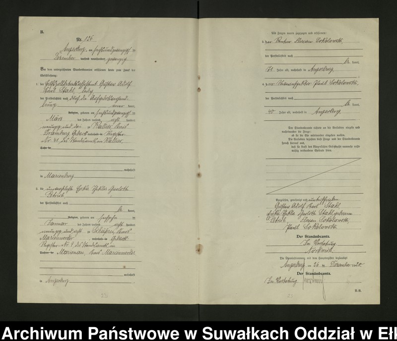 image.from.unit.number "[Heirats - Register (Neben - Register) Standesamt Angerburg einschl. der Bezirke, Gr. Strengeln, Prinowen und Kehlen Kreis Angerburg] No 116 bis 129"