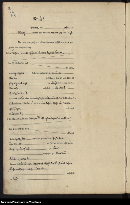 image.from.unit.number "Heiraths-Haupt-Register Breslau I 1898 Band 2"