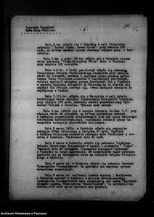 Obraz 20 z jednostki "Sprawozdania sytuacyjne tygodniowe ze stanu bezpieczeństwa za czas od 27 lutego do 7 maja 1931 r. /nr 9-17/"
