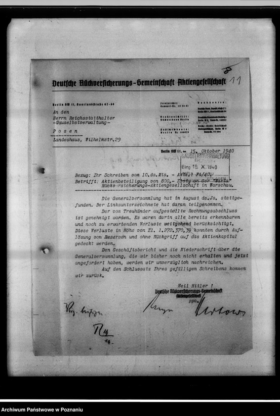 Obraz 15 z jednostki "Beteiligung an der "Warta" - Rückversicherung A.G."